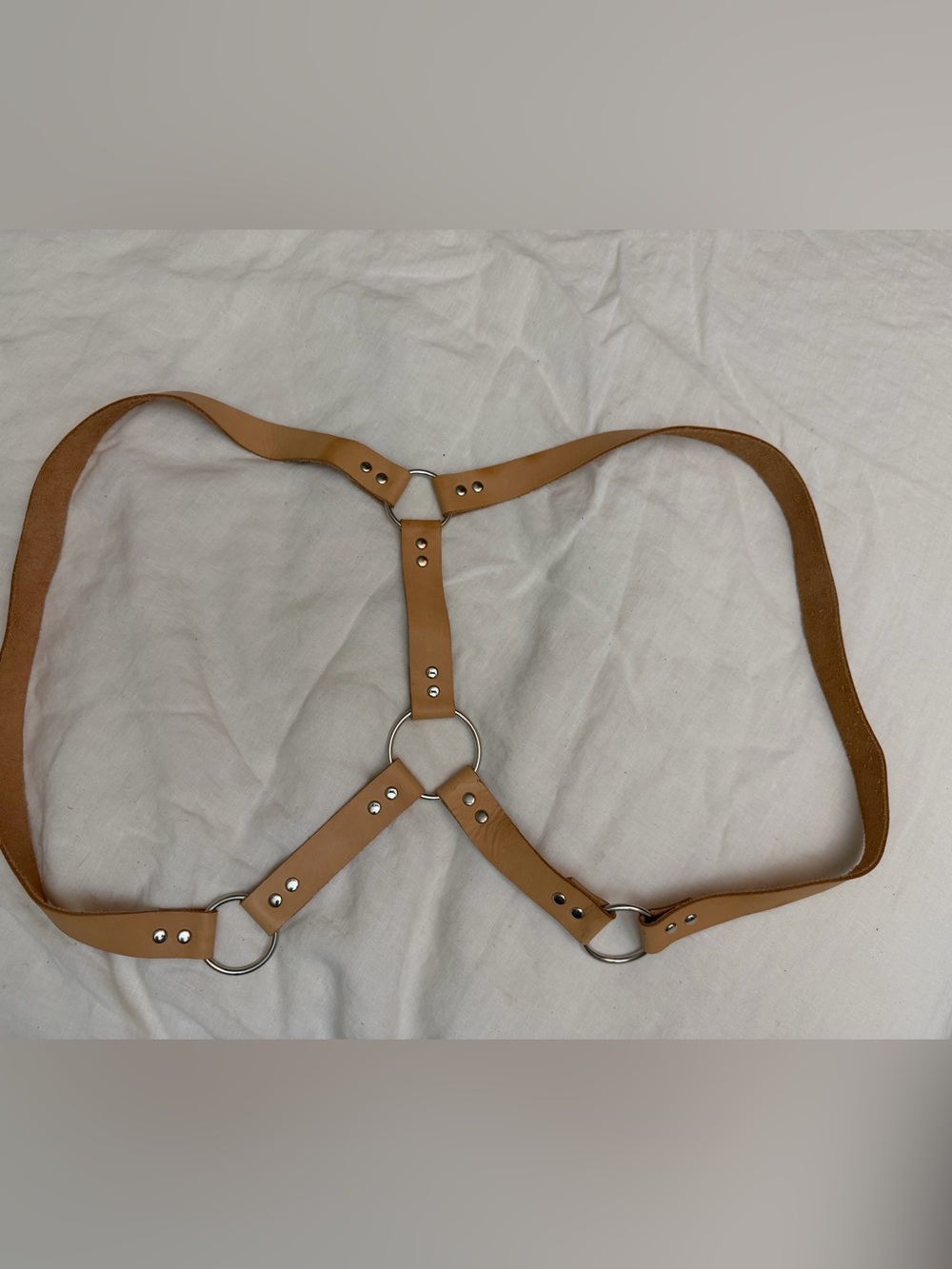 Tan Leather O-Ring Body Harness Urban Outfitters 2010s veg tan leather harness